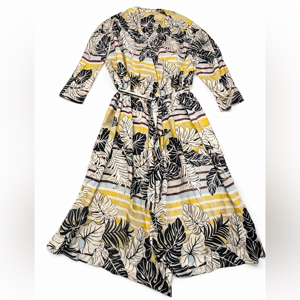 H&M Tropical Leaf Wrap Coverup Dress High Low Resort Beach Size L - Picture 2 of 8